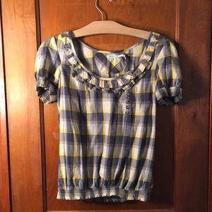 Women’s plaid kimchi blue gathered blouse